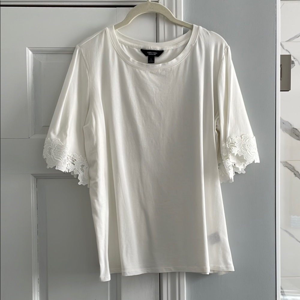 Simply Vera Vera Wang White Lace Detail Short-Sleeve T-Shirt Size L